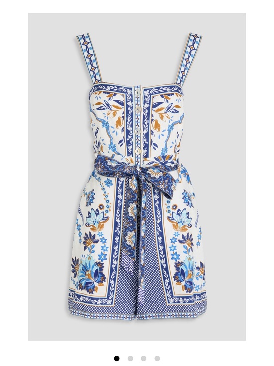 FARM Rio Dresses & Skirts - FARM Rio Blue, White & Gold Floral Belted Romper